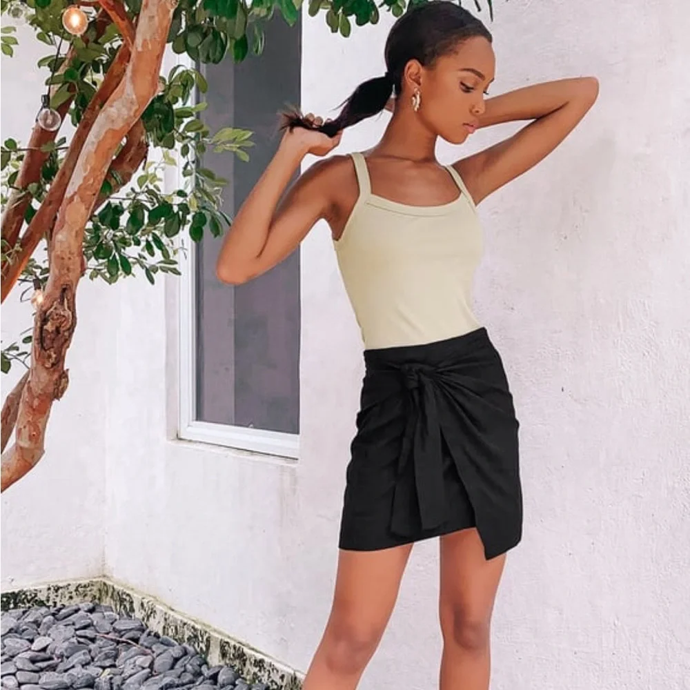 Lulus Don’t Get It Twisted Black Side Tie Mini Skirt - Picture 4 of 4